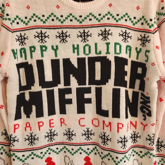 The Office Dunder Mifflin Men's Size‎ Small Ugly Christmas Sweater White New - Picture 2 of 5